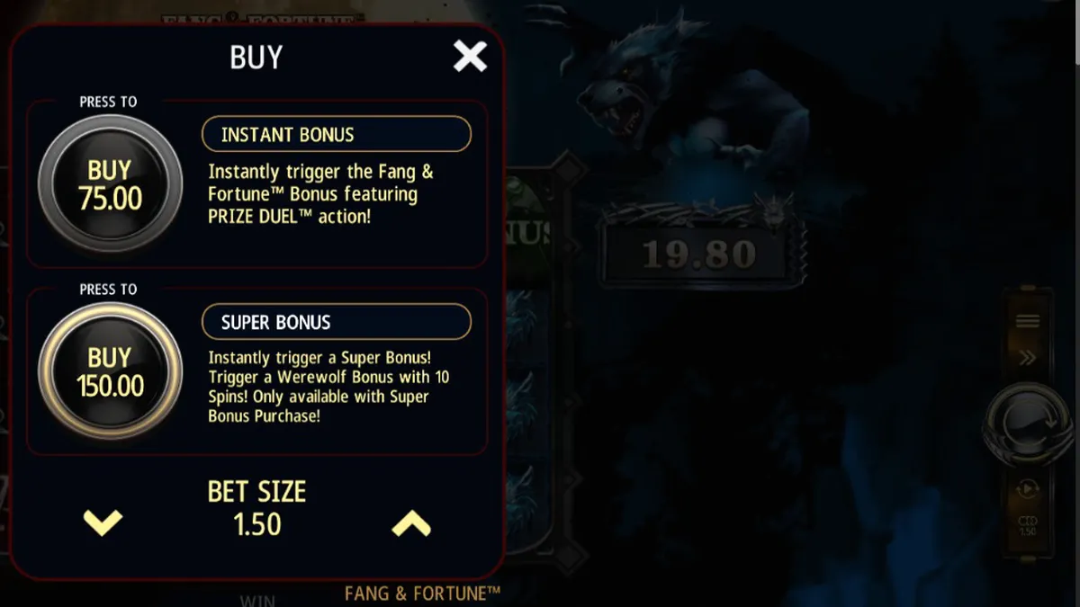 Cena de batalha gótica entre vampiros e lobisomens no slot Fang & Fortune