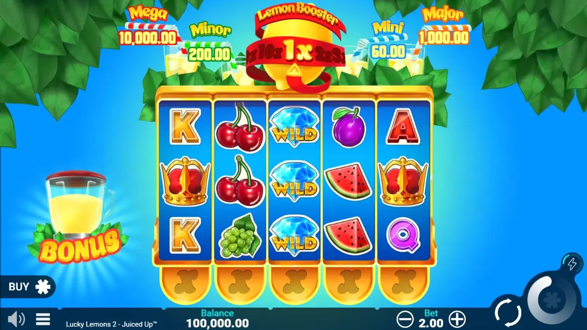 Interface vibrante e colorida do slot Lucky Lemons 2 Juiced Up com tema de frutas