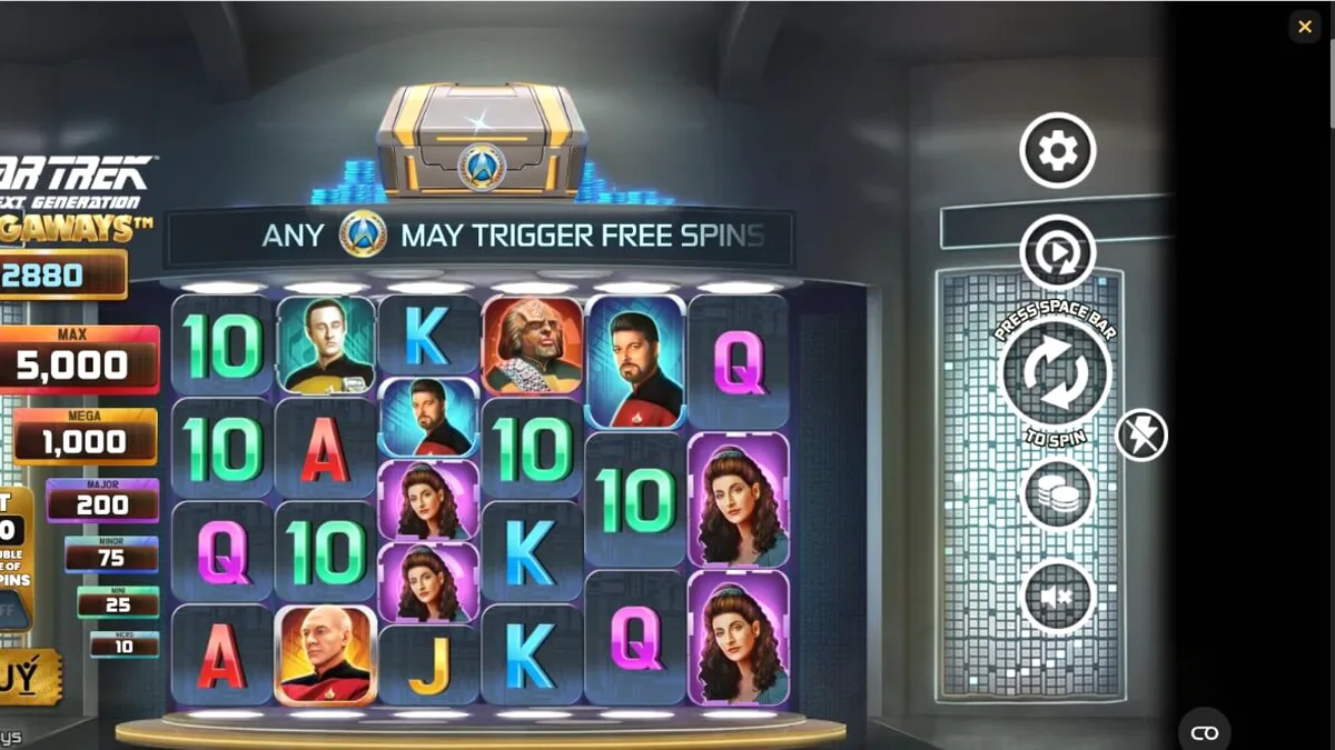 Interface do jogo Star Trek: The Next Generation Megaways com elementos espaciais