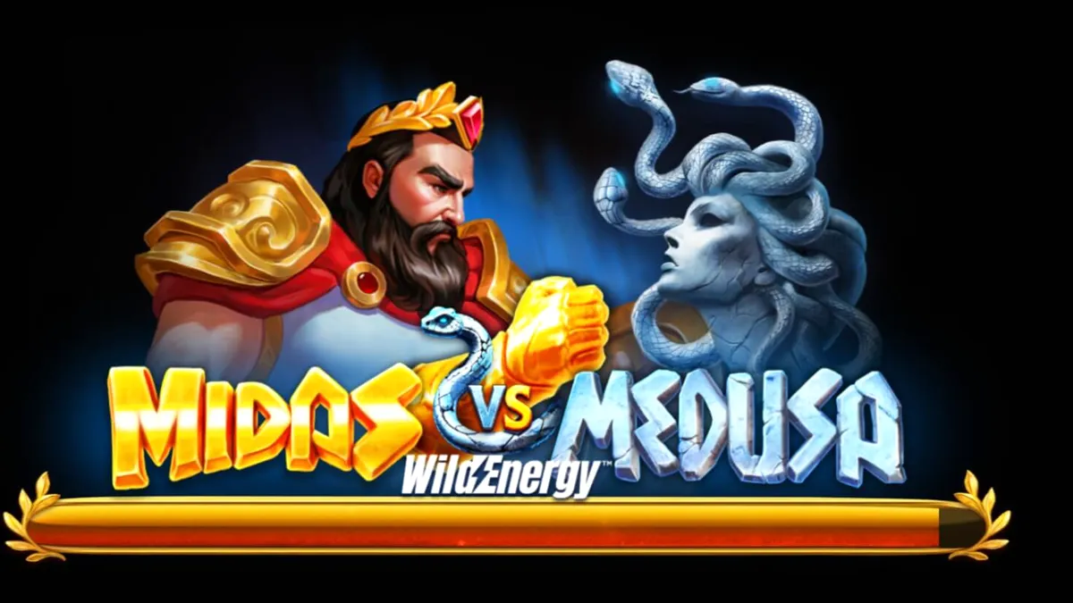 Cena de batalha entre Midas e Medusa no slot Midas VS Medusa WildEnergy