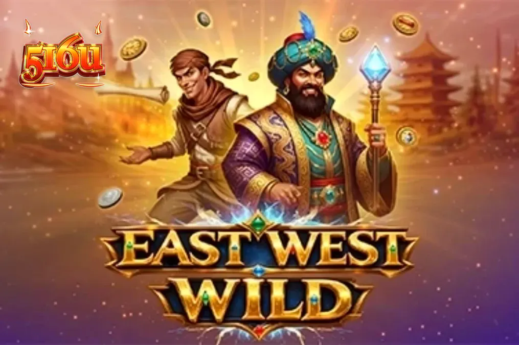 Interface do slot East West Wild com símbolos orientais e dourados