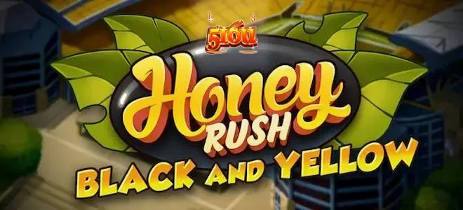 Interface de jogo do slot Honey Rush Black and Yellow com design hexagonal